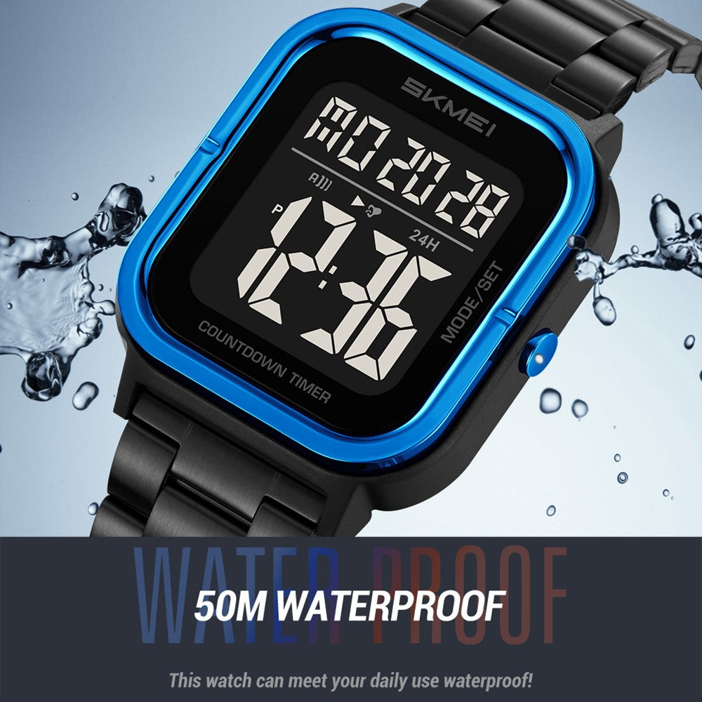 SKMEI 2316 50m Waterproof Digital Watch Square Electronic Wristwatch with EL Backlight and Stopwatch