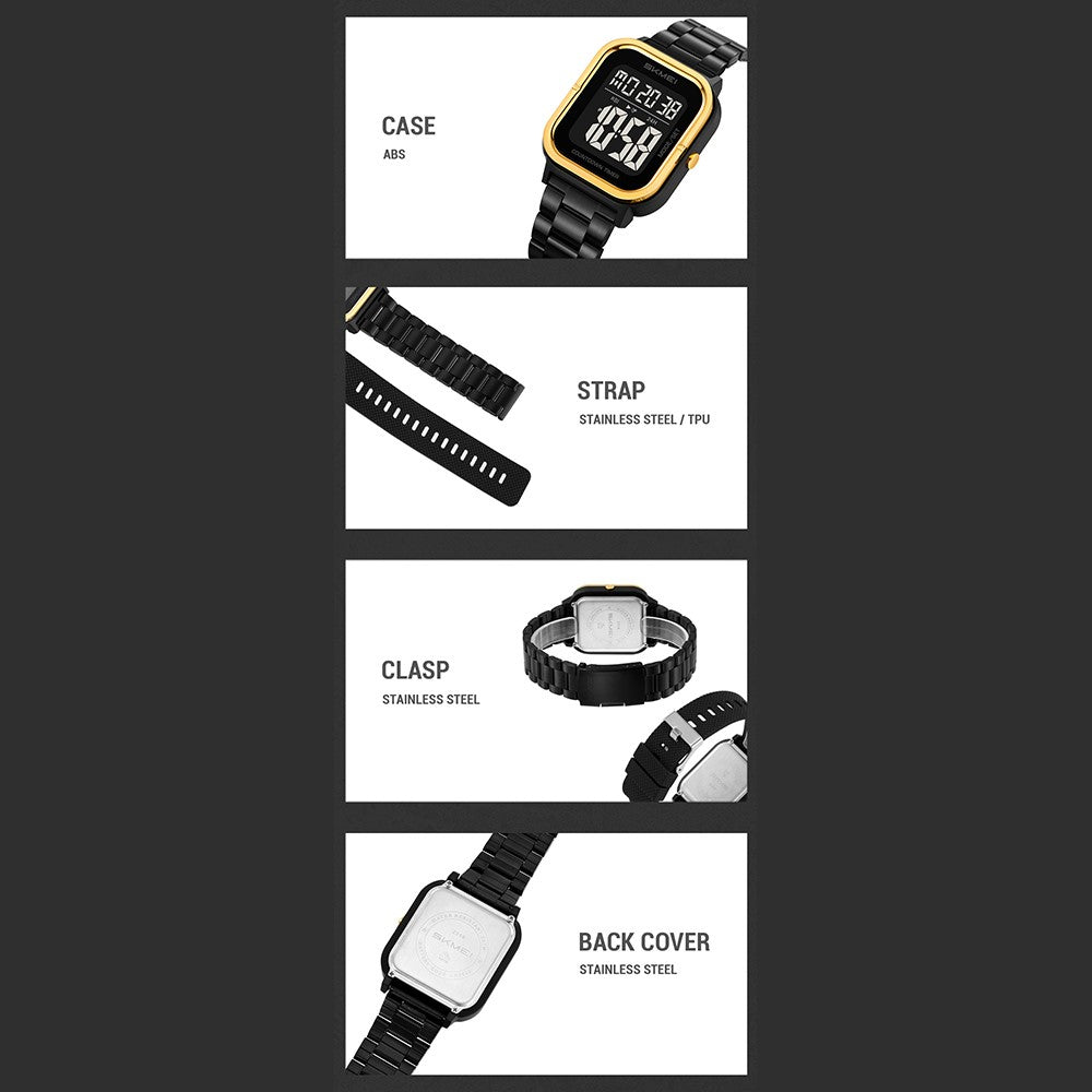 SKMEI 2316 50m Waterproof Digital Watch Square Electronic Wristwatch with EL Backlight and Stopwatch