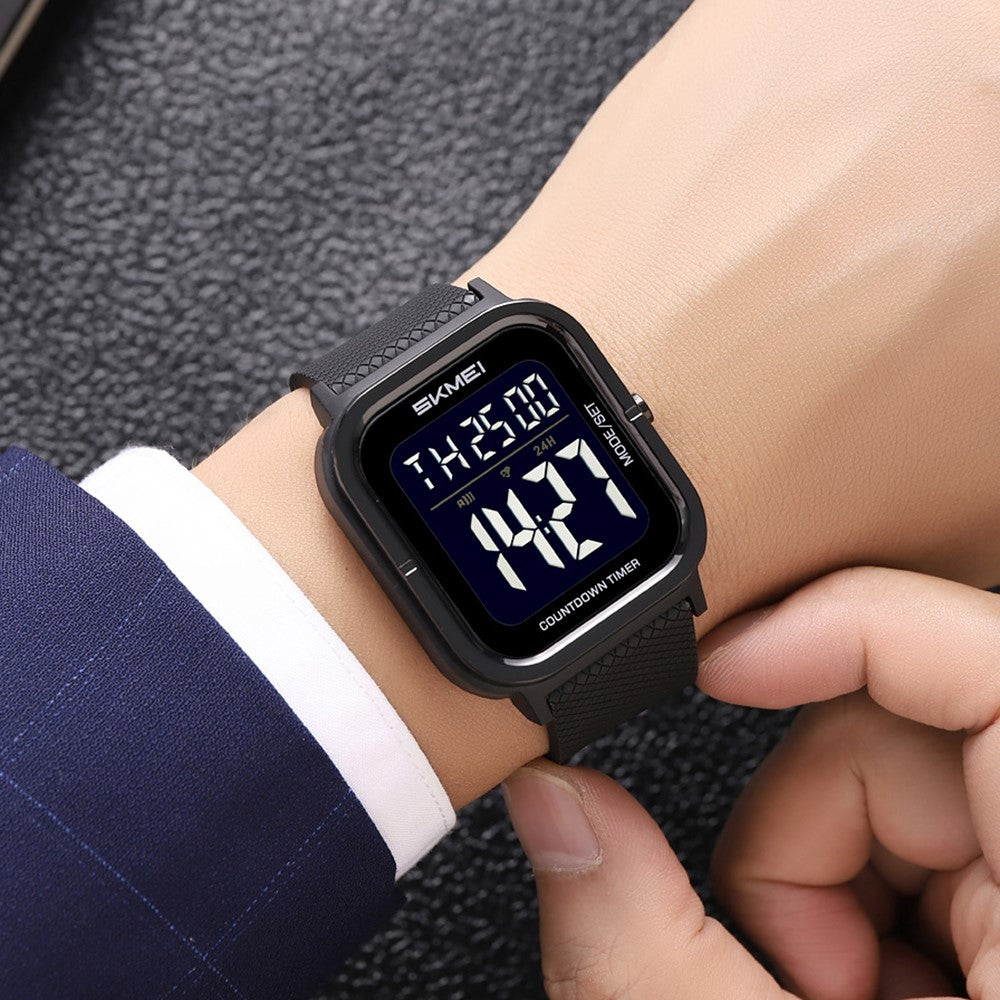 SKMEI 2316 50m Waterproof Digital Watch Square Electronic Wristwatch with EL Backlight and Stopwatch