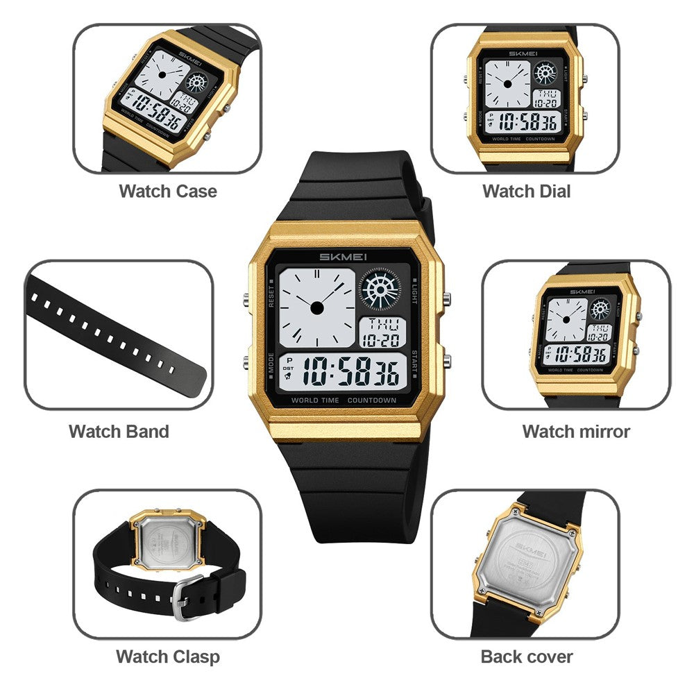 SKMEI 2347 Square Electronic Watch for Men Multifunction Sports Student Wristwatch with EL Backlit