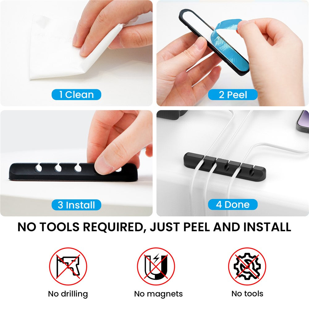 AHASTYLE WG144 Silicone Cable Clip Wire Organizer 5-Hole Adhesive Cord Management