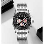 SKMEI 9348 Multifunctional Quartz Watch Three Small Dials Stainless Steel Band Waterproof Watch