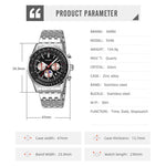 SKMEI 9348 Multifunctional Quartz Watch Three Small Dials Stainless Steel Band Waterproof Watch