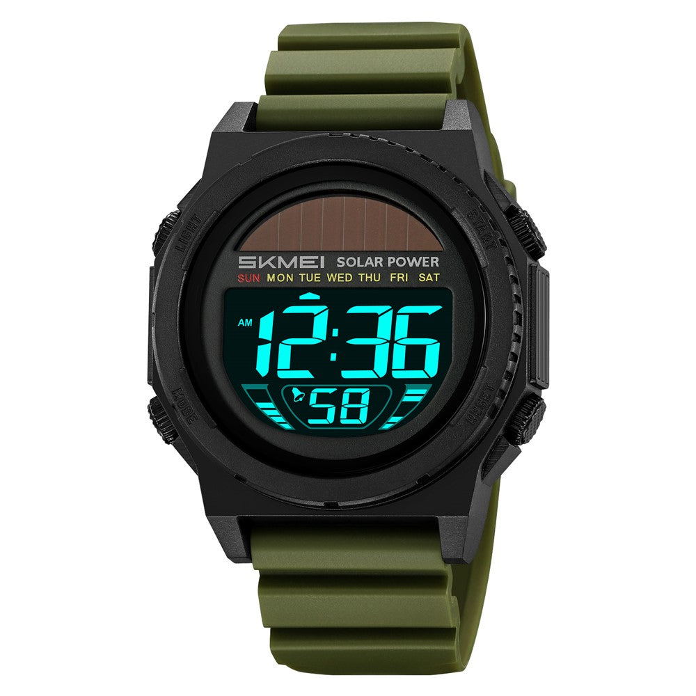 SKMEI 2358 Solar Powered Digital Watch Electronic Waterproof Sports Wristwatch with EL Backlight