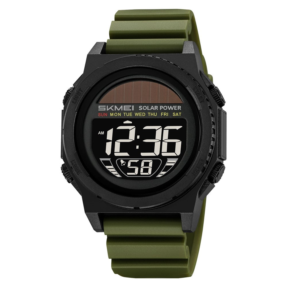 SKMEI 2358 Solar Powered Digital Watch Electronic Waterproof Sports Wristwatch with EL Backlight