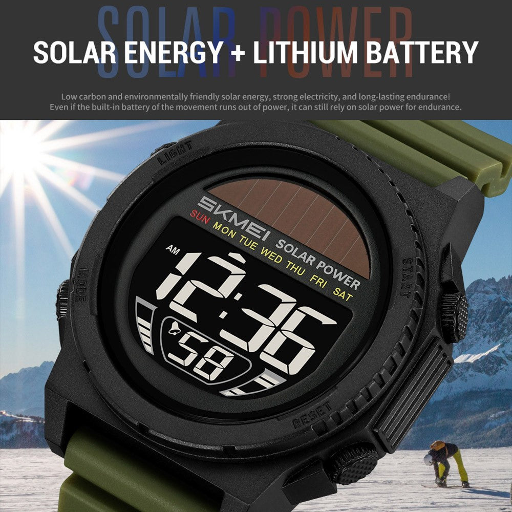 SKMEI 2358 Solar Powered Digital Watch Electronic Waterproof Sports Wristwatch with EL Backlight