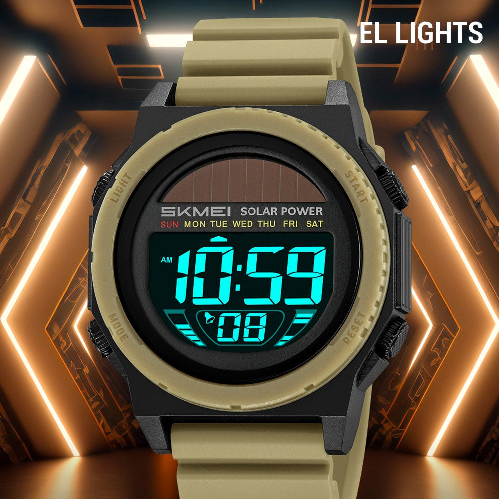 SKMEI 2358 Solar Powered Digital Watch Electronic Waterproof Sports Wristwatch with EL Backlight