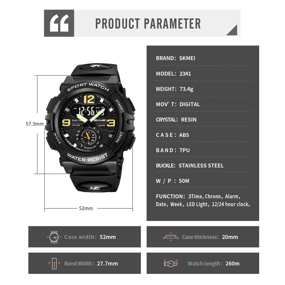 SKMEI 2341 Digital Sports Watch Camouflage Design Waterproof Alarm Watch with LED Backlight