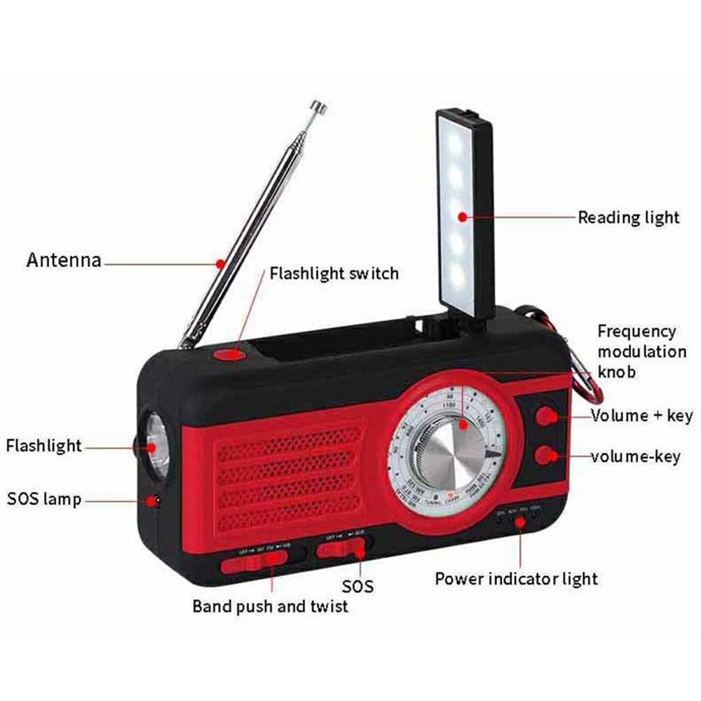 WB-1 Solar Powered Outdoor Emergency Hand Crank Radio with Flashlight SOS Weather Alert AM / FM / WB Receiver
