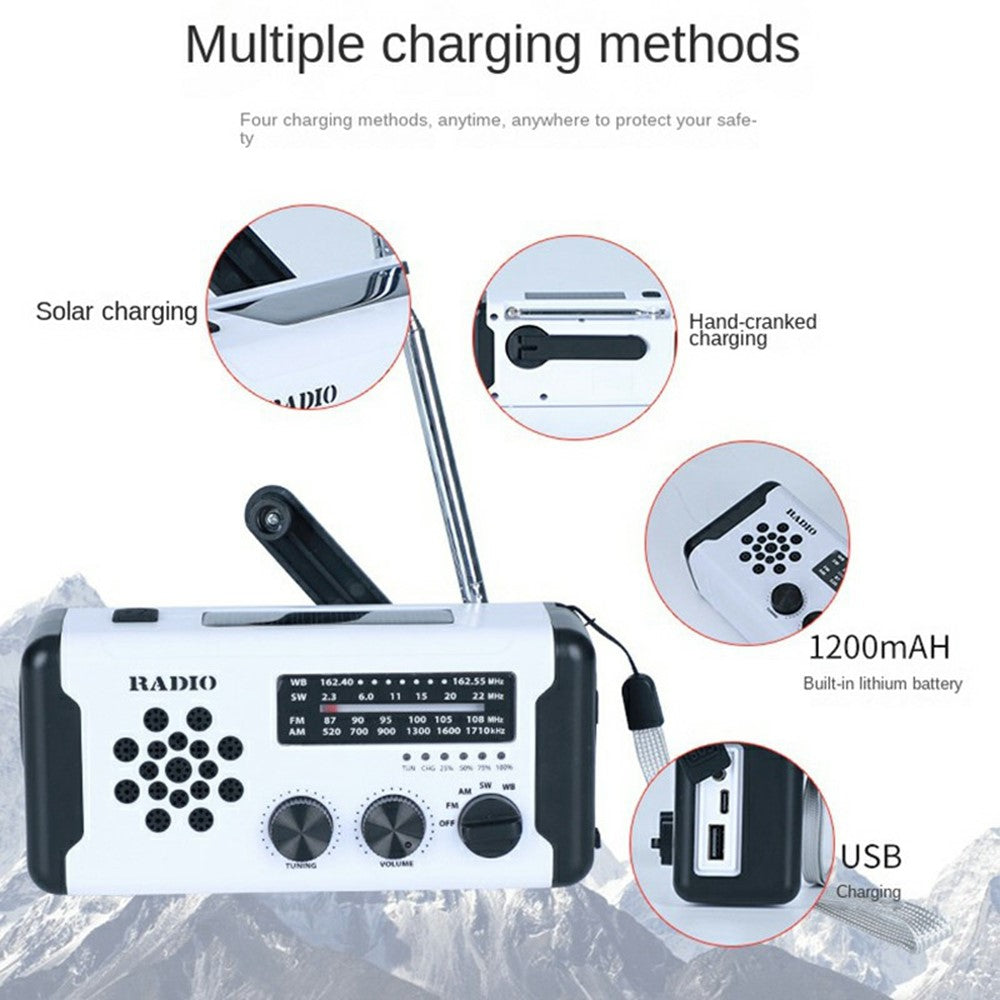 W-3 Outdoor Emergency Hand Crank Radio with Flashlight Solar Powered SOS Alarm FM / AM / WB for Disaster Preparedness