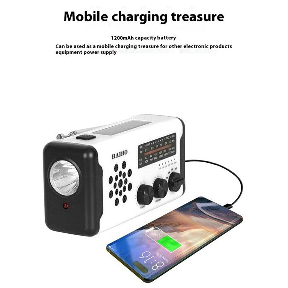 W-3 Outdoor Emergency Hand Crank Radio with Flashlight Solar Powered SOS Alarm FM / AM / WB for Disaster Preparedness