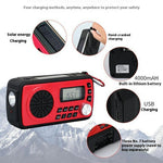 WB-12 Outdoor Emergency SOS Radio Solar Powered Hand Crank AM / FM / WB Weather Alert Flashlight Power Bank