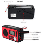 WB-12 Outdoor Emergency SOS Radio Solar Powered Hand Crank AM / FM / WB Weather Alert Flashlight Power Bank