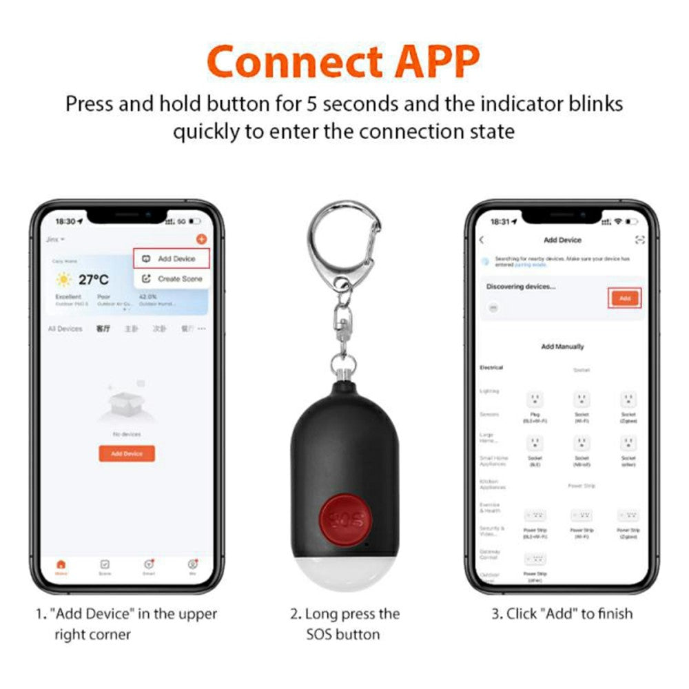 B500 Tuya Smart Tracker Emergency SOS Button Personal Safety Alarm for Women Children
