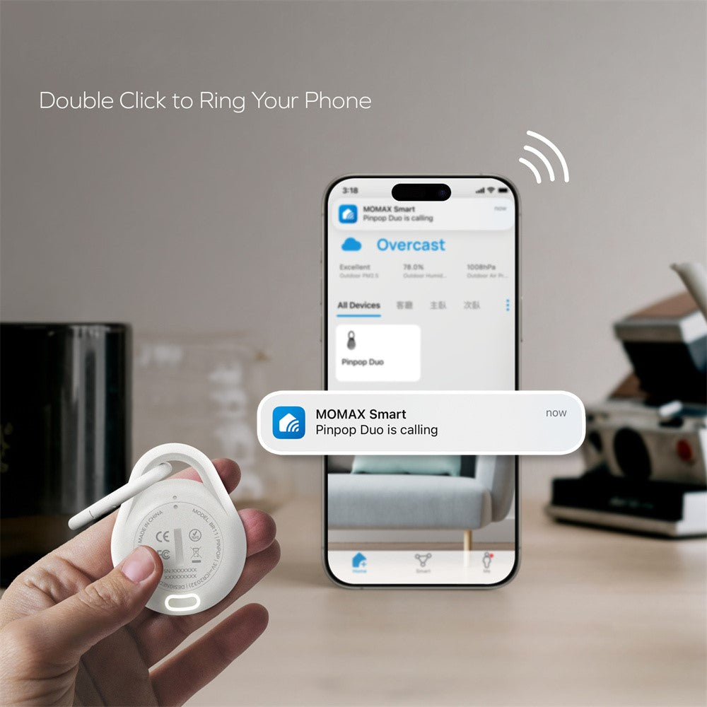MOMAX Pinpop Duo Keychain Smart Tracker Bluetooth-Compatible Key Finder for iOS / Android