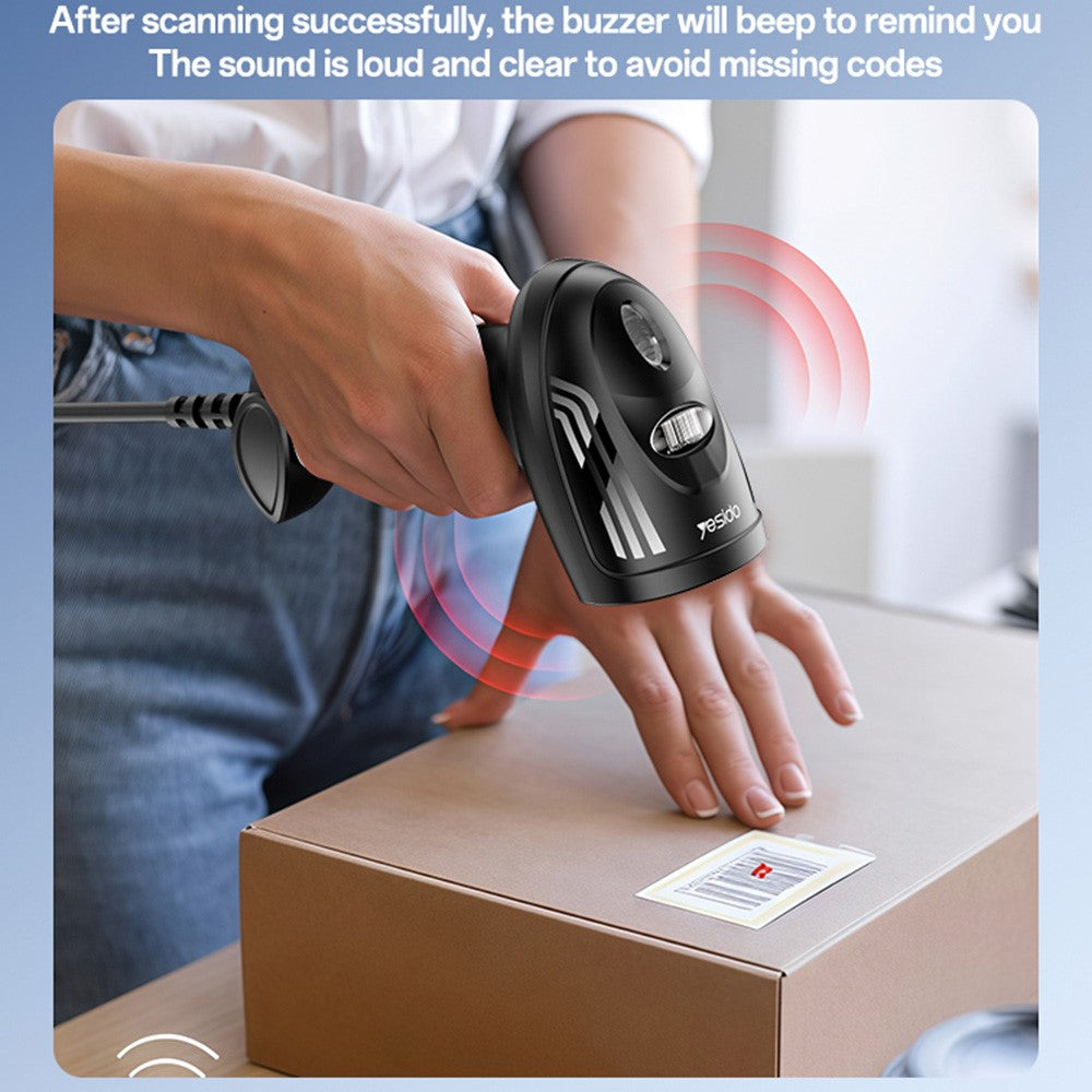 YESIDO EC21 1D 2D Barcode Scanner 1.6m Wired Handheld Bar Code Reader Scanning Device