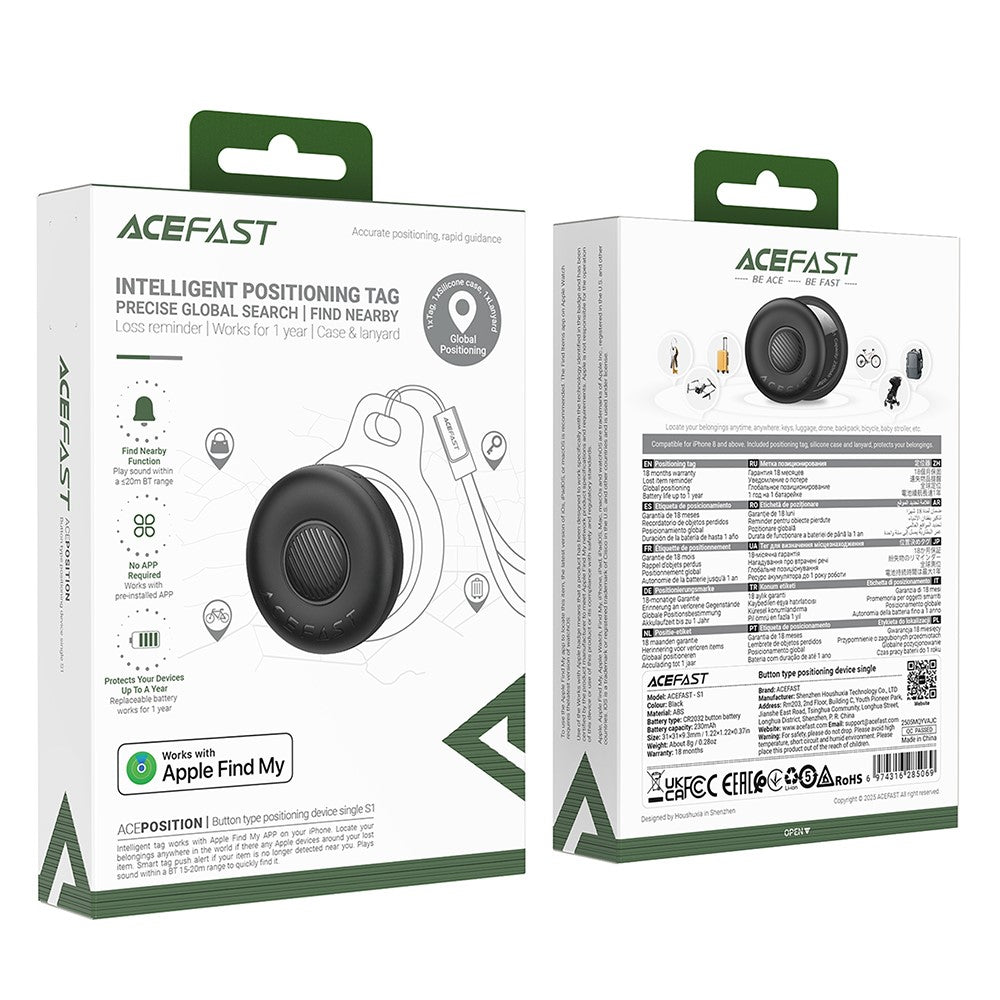 ACEFAST S1 Button Type Smart Finder for iOS, Bluetooth-Compatible Anti-lost Device Tracker