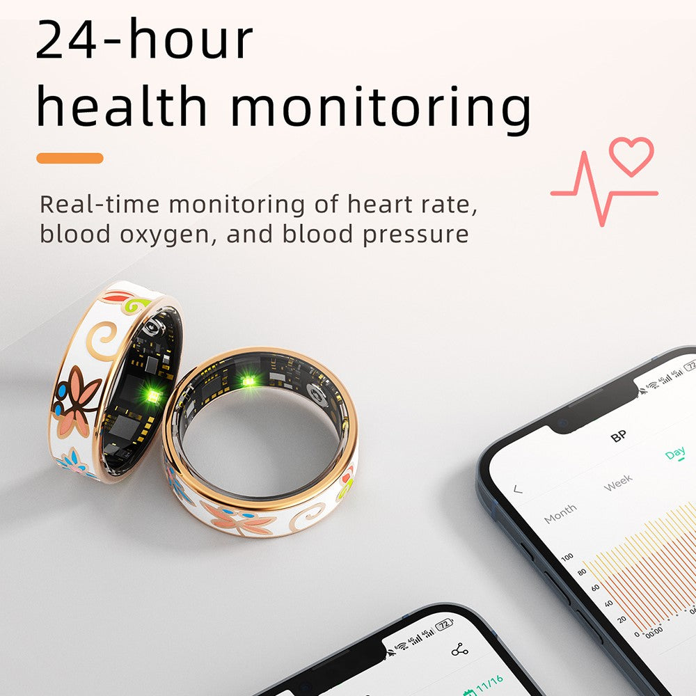 R18 emaljeret smart ring, vandtæt, pulsmåler, blodiltmåler, fitnesstracker-ring med opladningsetui