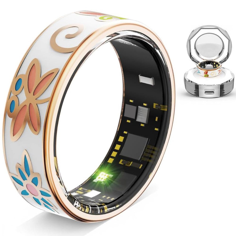 R18 emaljeret smart ring, vandtæt, pulsmåler, blodiltmåler, fitnesstracker-ring med opladningsetui