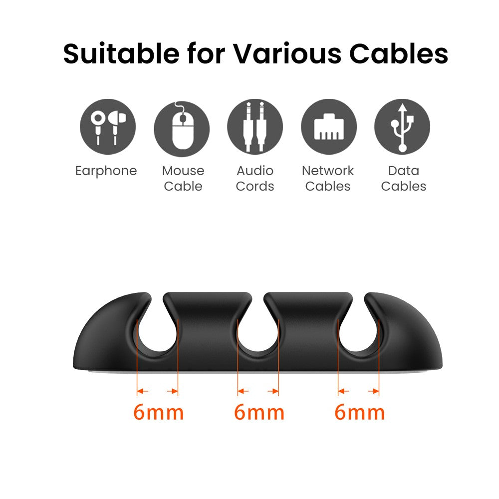 AHASTYLE WE31 6Pcs Adhesive Cable Organizer 3 Slots Silicone Earphone Charger Cable Management Tool