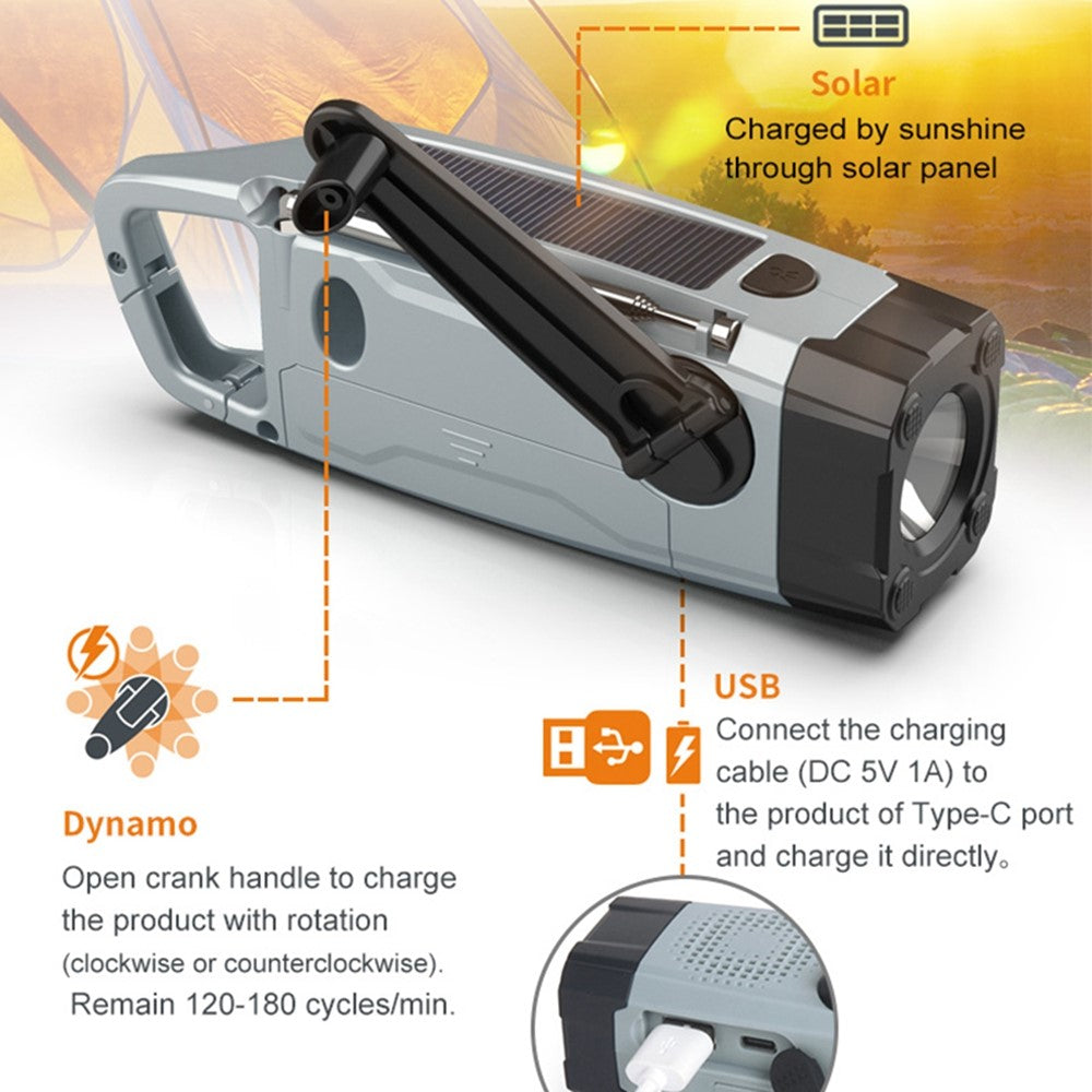XLN-383 Emergency Solar Powered AM FM SW Radio Hand Crank Flashlight SOS Alarm Power Bank
