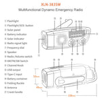 XLN-383 Emergency Solar Powered AM FM SW Radio Hand Crank Flashlight SOS Alarm Power Bank
