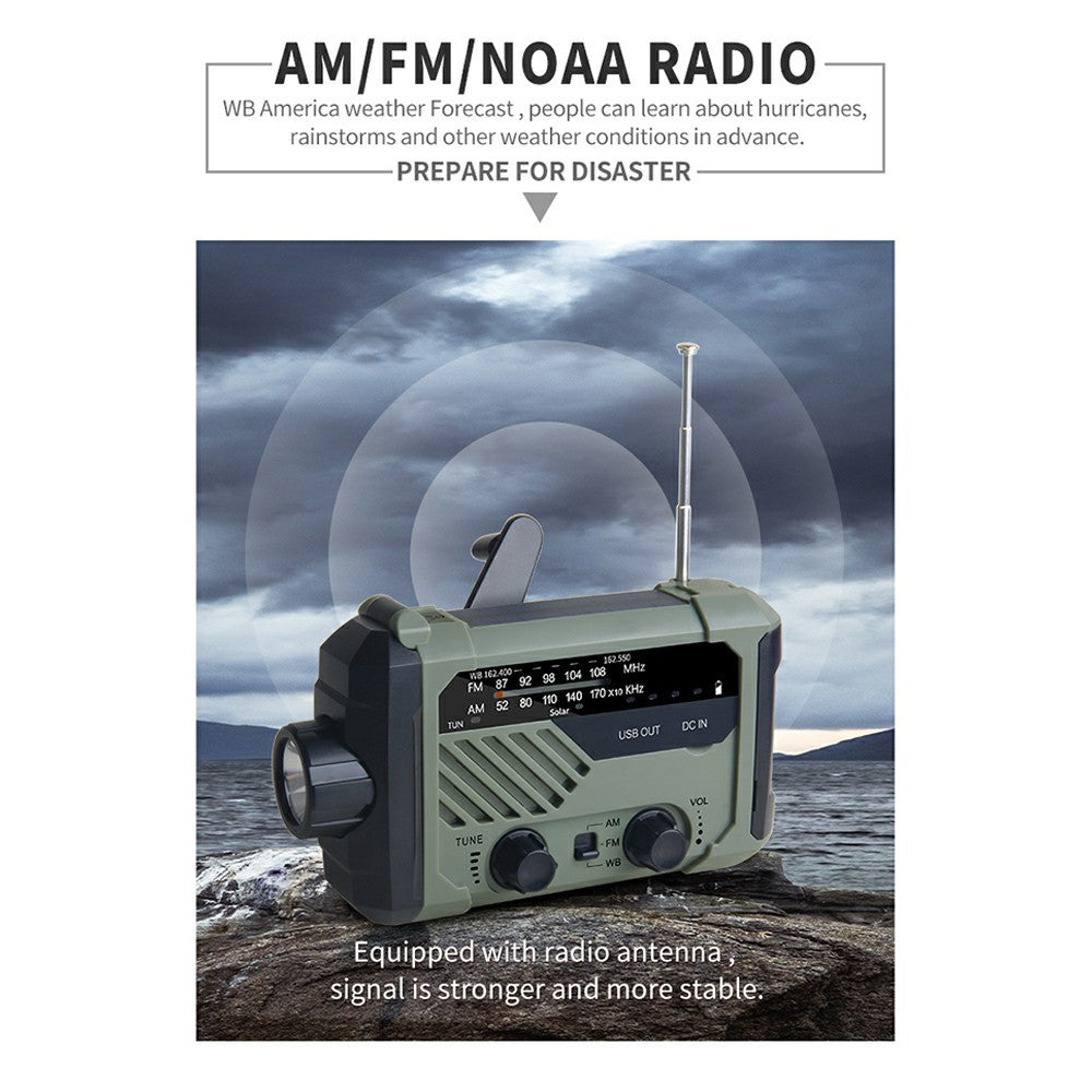 XLN-290 Emergency Solar Powered Multi-Function Radio FM AM WB Hand Crank LED Flashlight Power Bank