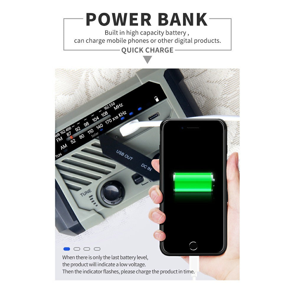 XLN-290 Emergency Solar Powered Multi-Function Radio FM AM WB Hand Crank LED Flashlight Power Bank