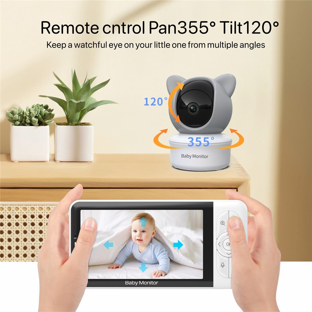 BABY6TY Tuya 5-tommers babyalarm med tovejslyd, 1080P-wifi-kamera og videoovervågningsenhed til spædbørn
