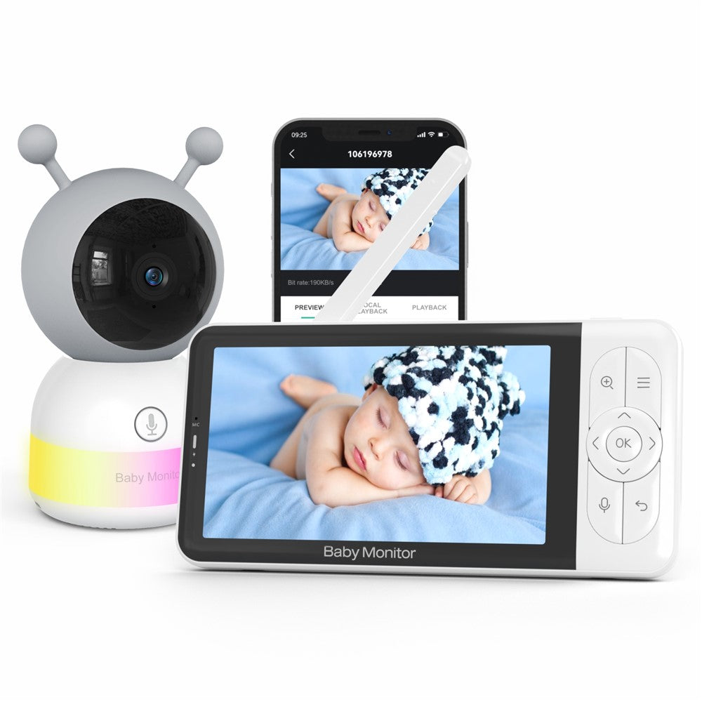 BABY6TS Cloudedge-app 5-tums babyvakt med dubbla kanaler, tvåvägsljud, 1080P HD, nattseende, WiFi-kamera