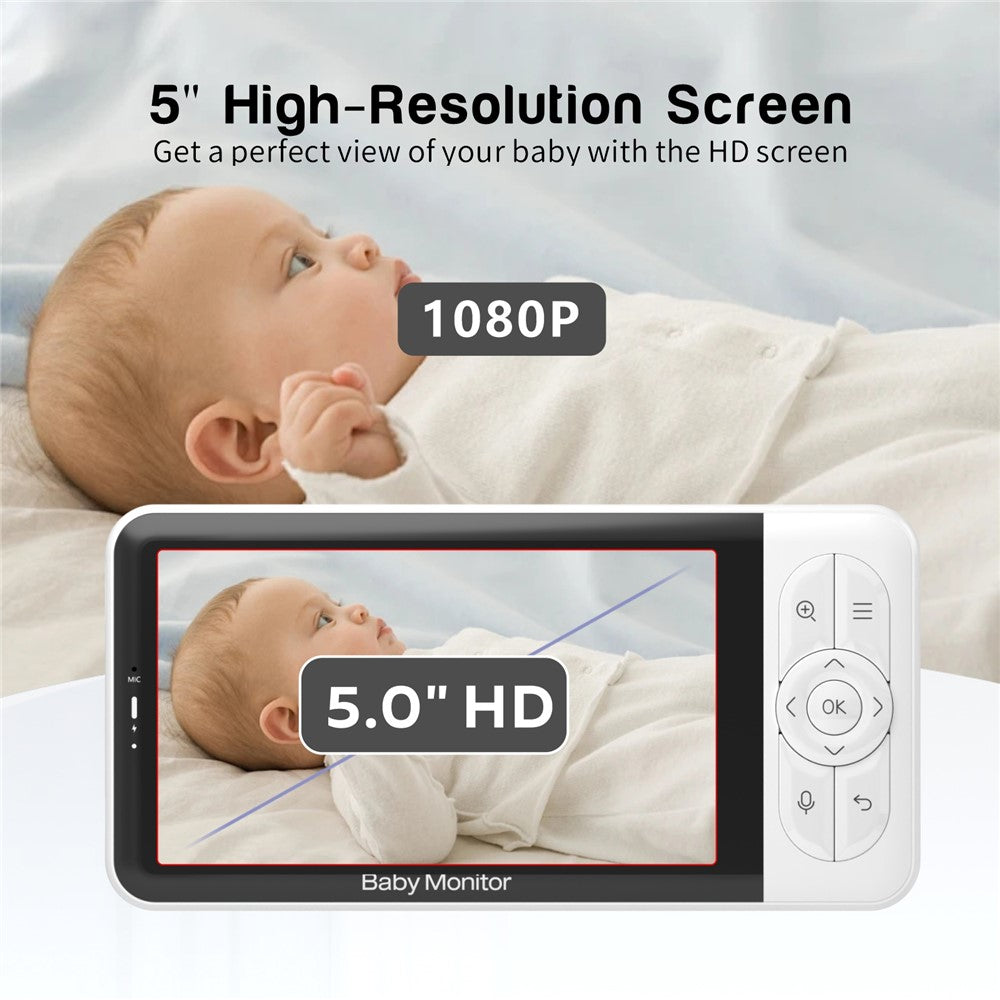 BABY6TS Cloudedge-app 5-tums babyvakt med dubbla kanaler, tvåvägsljud, 1080P HD, nattseende, WiFi-kamera