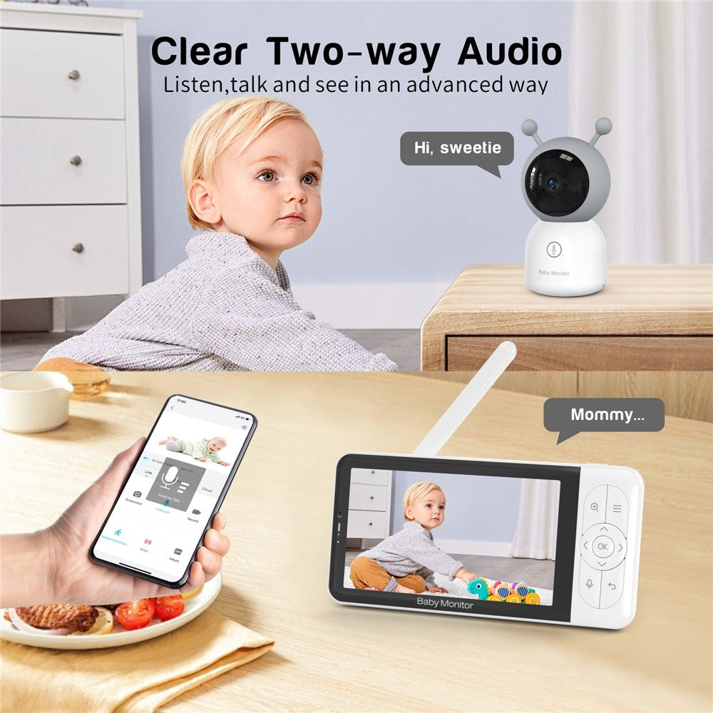 BABY6TS Cloudedge-app 5-tums babyvakt med dubbla kanaler, tvåvägsljud, 1080P HD, nattseende, WiFi-kamera