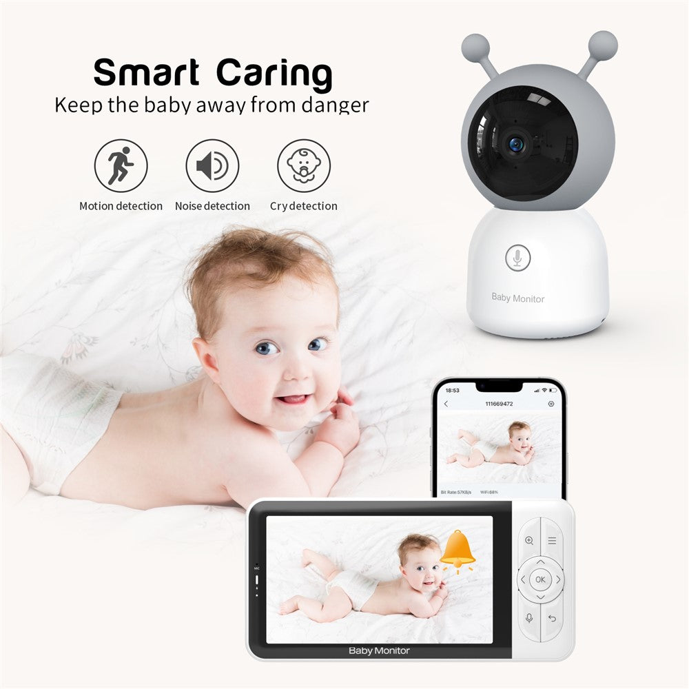 BABY6TS Cloudedge-app 5-tums babyvakt med dubbla kanaler, tvåvägsljud, 1080P HD, nattseende, WiFi-kamera