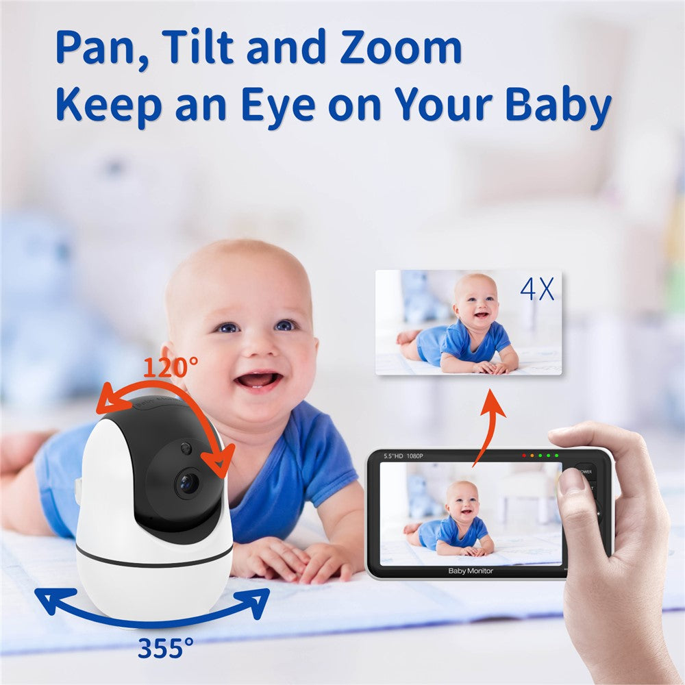 SM55 5.5 Inch Baby Monitor Two-Way Audio 1080P HD Display Panoramic Remote Control Night Vision Camera