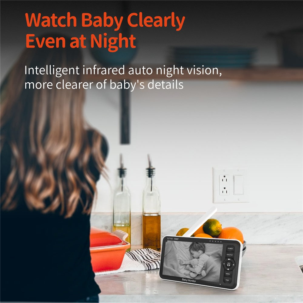 SM55 5.5 Inch Baby Monitor Two-Way Audio 1080P HD Display Panoramic Remote Control Night Vision Camera
