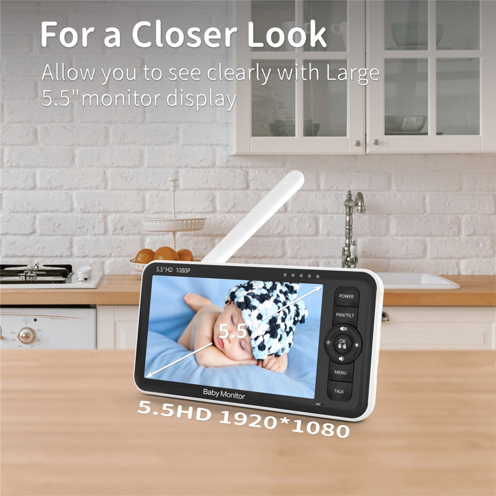 SM55 5.5 Inch Baby Monitor Two-Way Audio 1080P HD Display Panoramic Remote Control Night Vision Camera