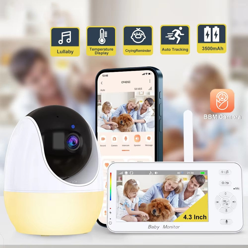 ABM206 4,3 tums babyvakt spädbarn 2,4G WiFi app videoövervakning nattseende tvåvägs ljudkamera