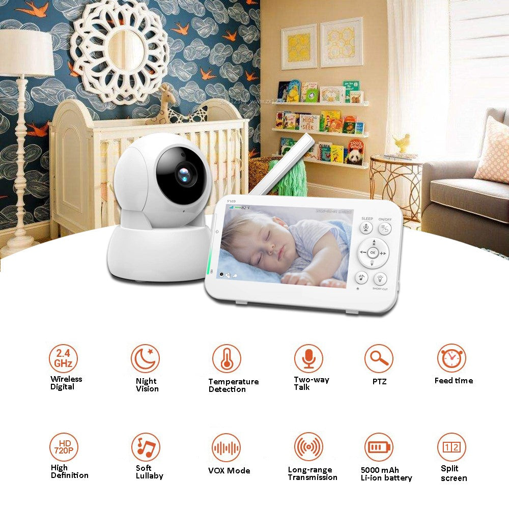 SP960 5-tums babyvakt tvåvägs ljudintercom 720P HD-skärm fullvy RC-hemkamera nattseende