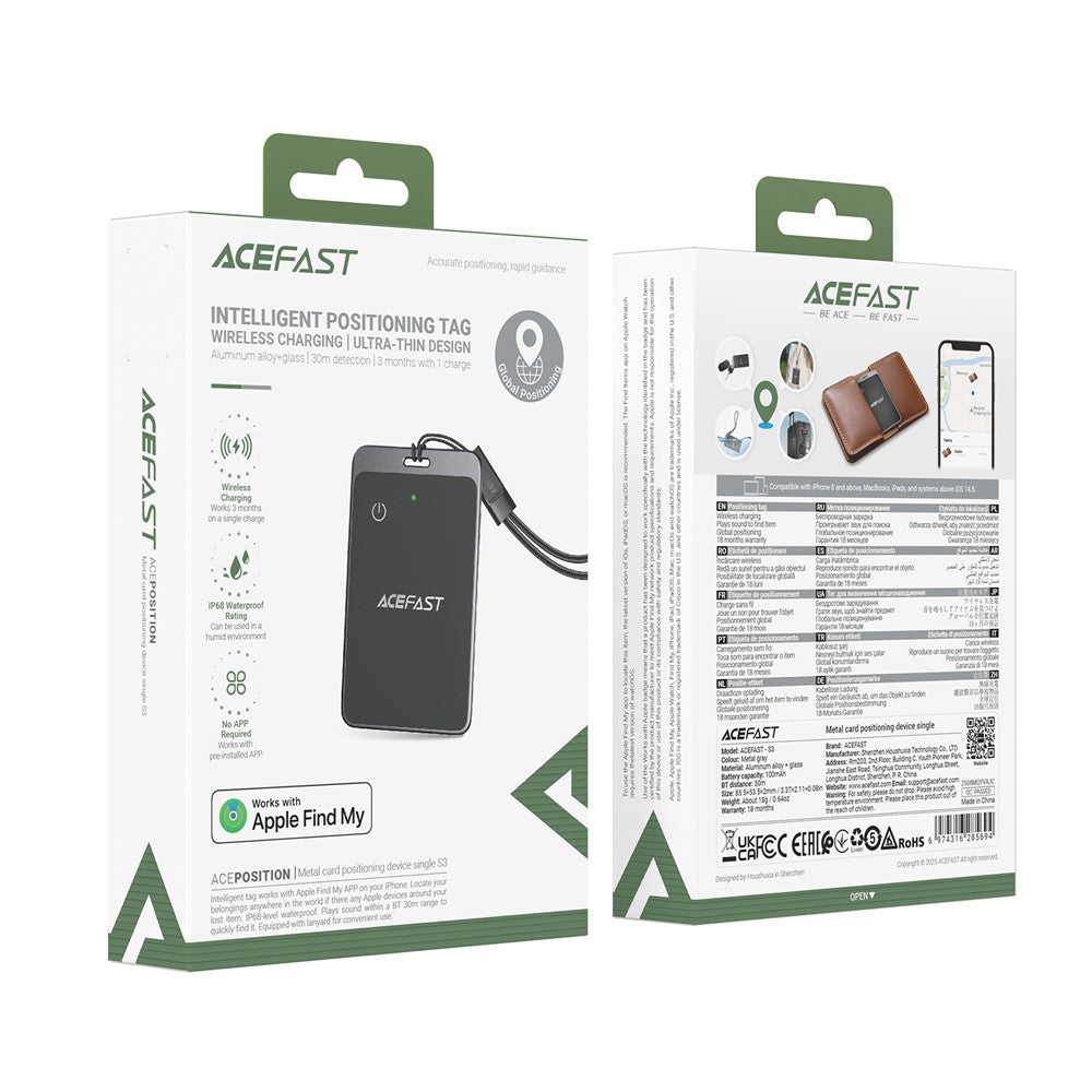 ACEFAST S3 Metal Card Shaped Tag Smart Finder Ultra Thin Bluetooth-compatible Tracker for iOS