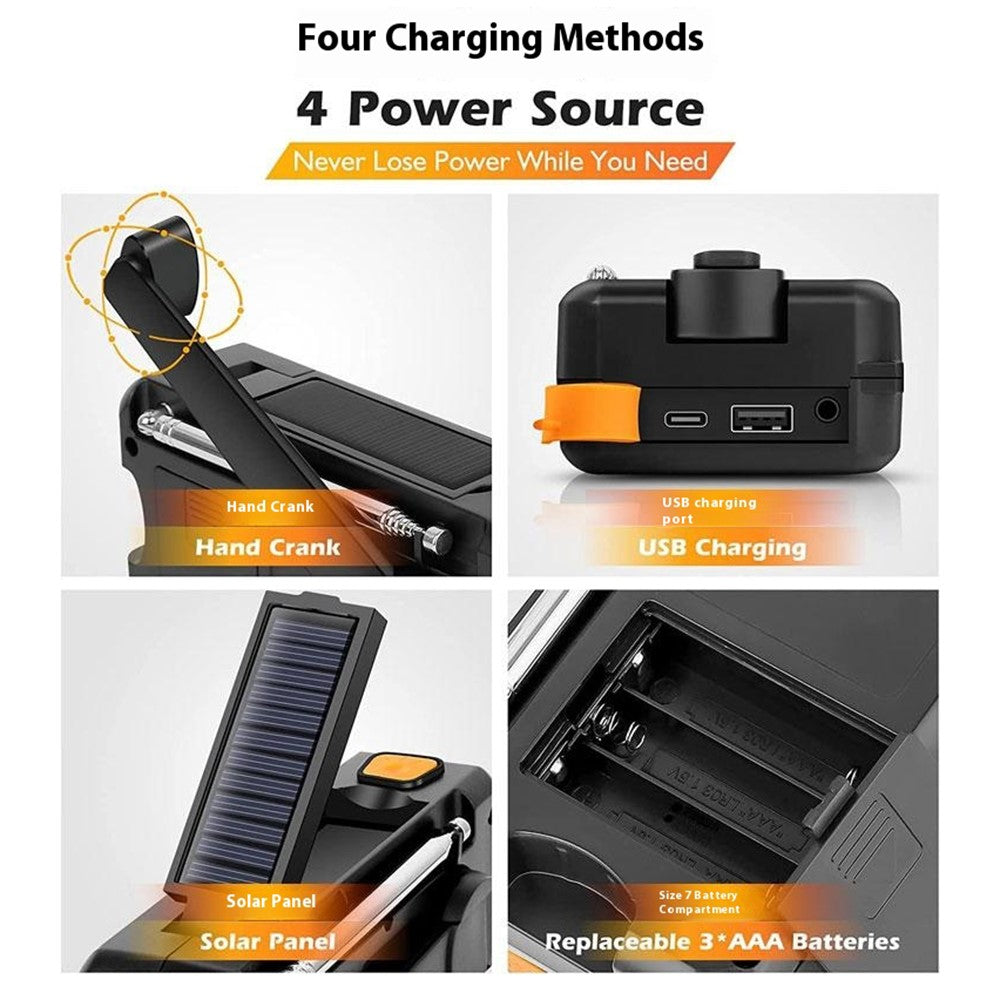 DAB375BT Emergency Radio DAB / FM with 5000mAh Portable Power Bank Solar / Hand Crank Charging SOS Alarm & Flashlight