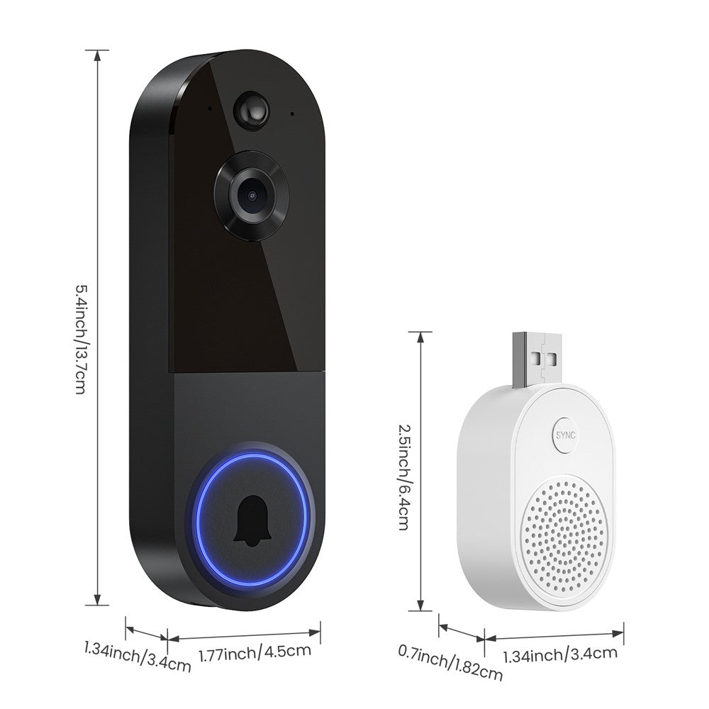 T52 WiFi Trådlös Smart Video Dörrklocka Nattseende HD 1080P Tvåvägs Ljud Rörelsedetektering Dörrklocka