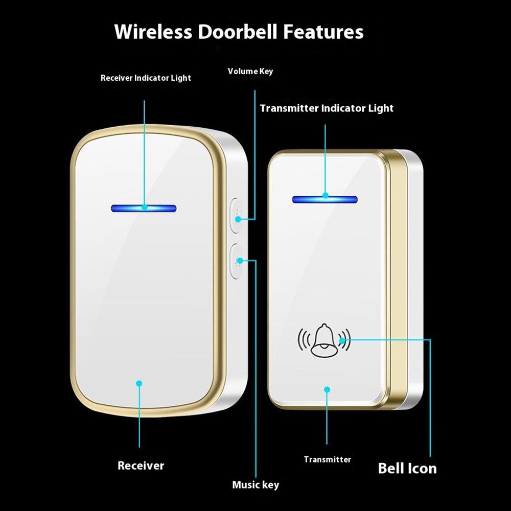 W906 300m Range Wireless Doorbell 60 Ringtones 5 Volume Levels Door Chime Kit, 1 Transmitter + 1 Receiver