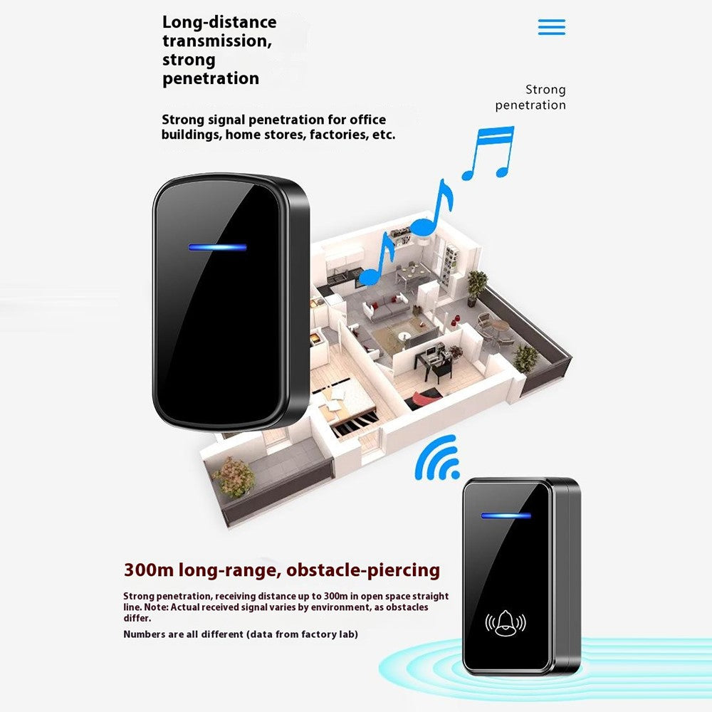 W906 300m Range Wireless Doorbell 60 Ringtones 5 Volume Levels Door Chime Kit, 1 Transmitter + 1 Receiver