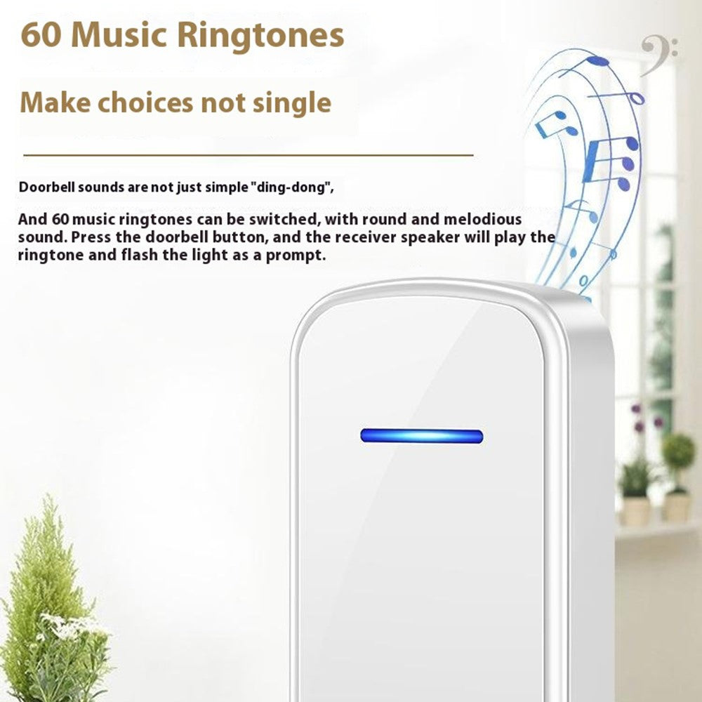 W906 300m Range Wireless Doorbell 60 Ringtones 5 Volume Levels Door Chime Kit, 1 Transmitter + 1 Receiver