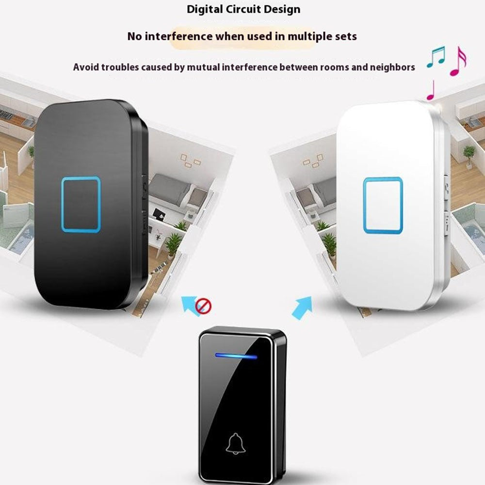 FA88 150m Range 5 Volume Levels Self Powered Wireless Doorbell 60 Melodies Door Chime, 2 Transmitters + 1 Receiver