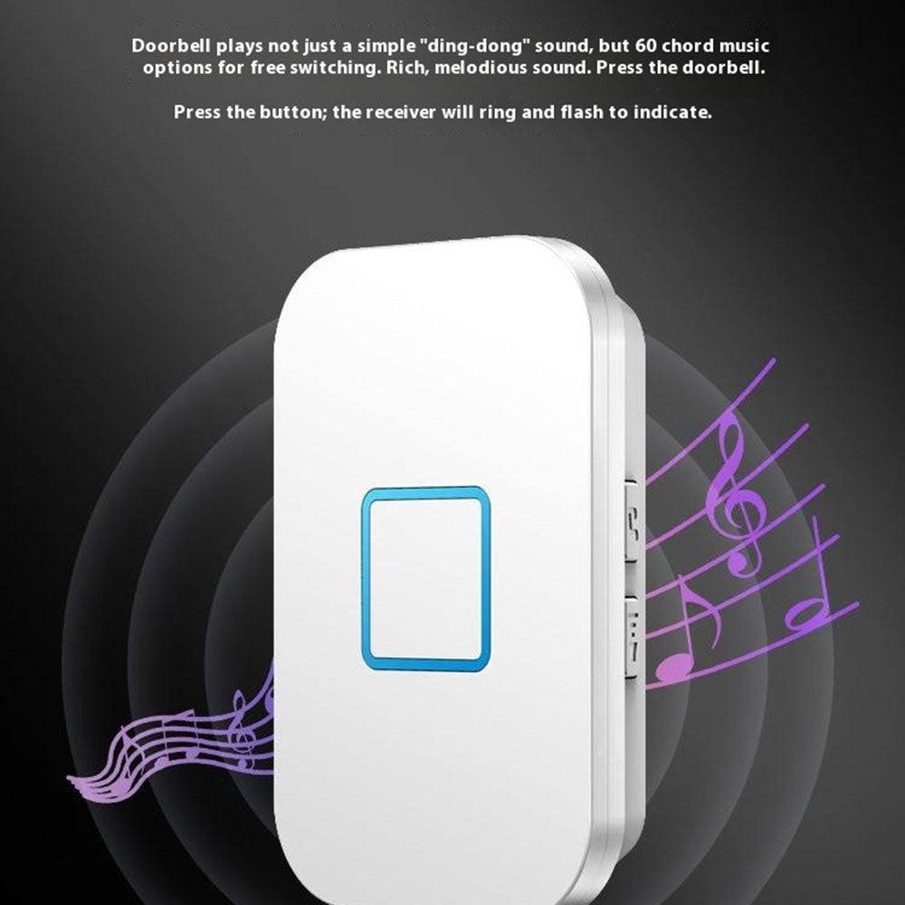 FA88 150m Range 5 Volume Levels Self Powered Wireless Doorbell 60 Melodies Door Chime, 1 Transmitter + 2 Receivers