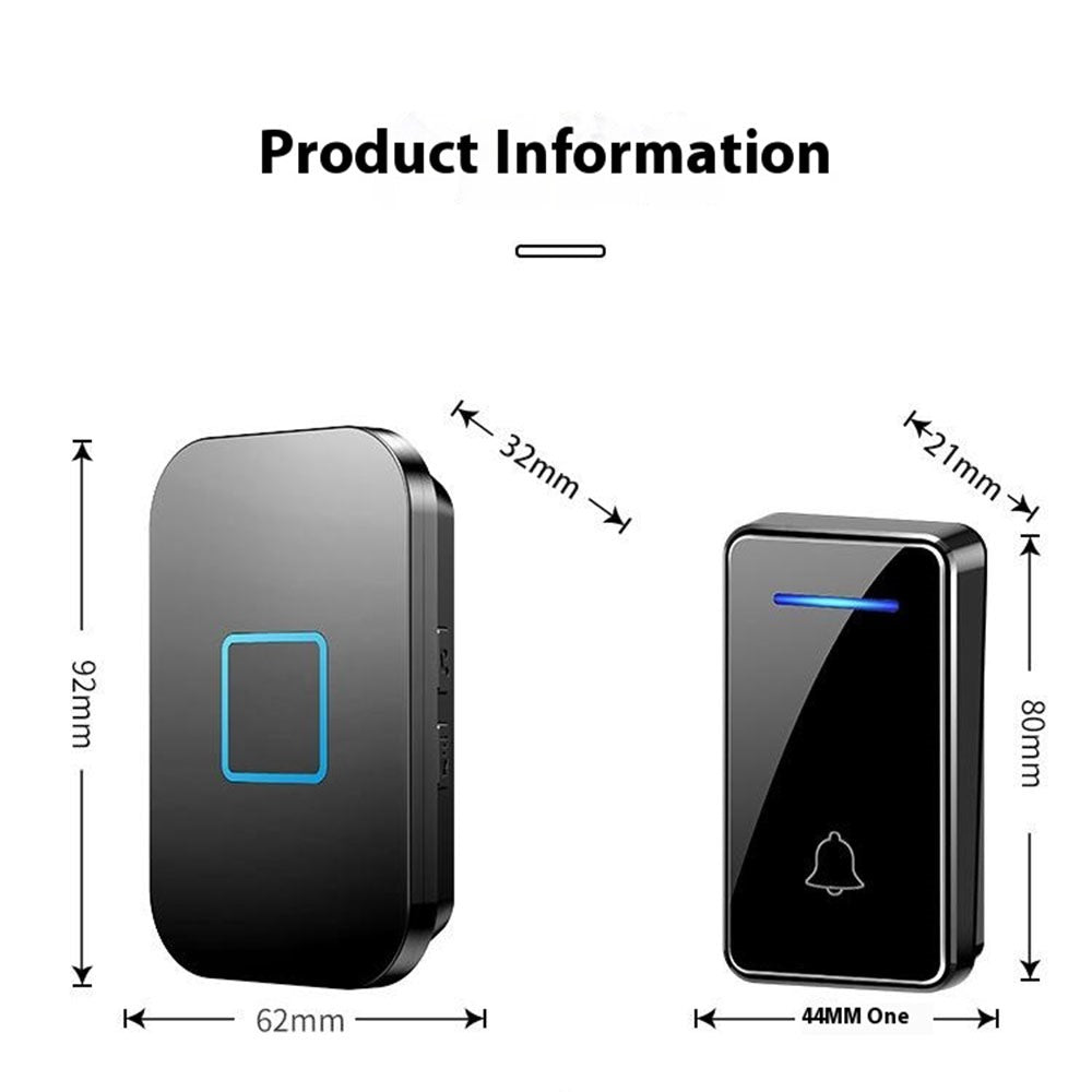 FA88 150m Range 5 Volume Levels Self Powered Wireless Doorbell 60 Melodies Door Chime, 1 Transmitter + 2 Receivers