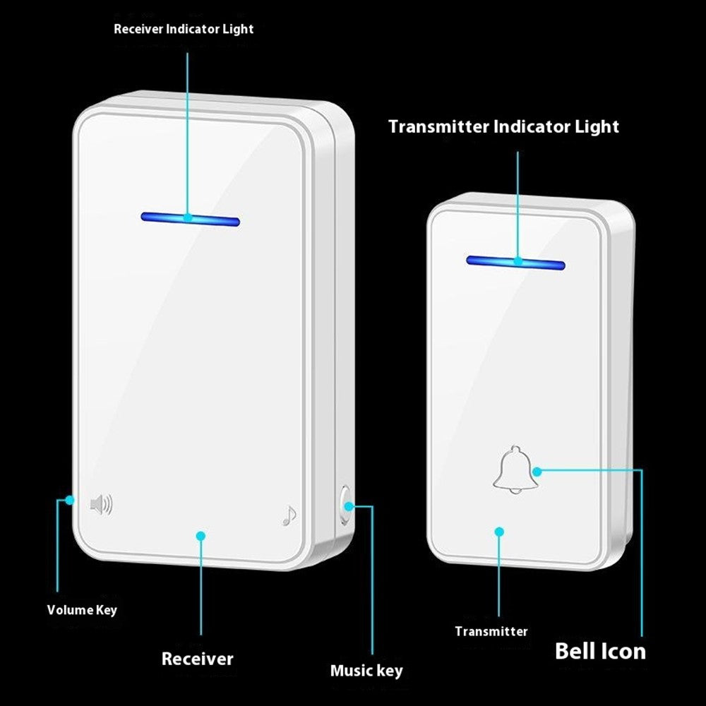 FA8 Self Powered Home Wireless Doorbell 60 Ringtones 5 Volume Levels Door Chime Kit, 1 Transmitter + 2 Receivers