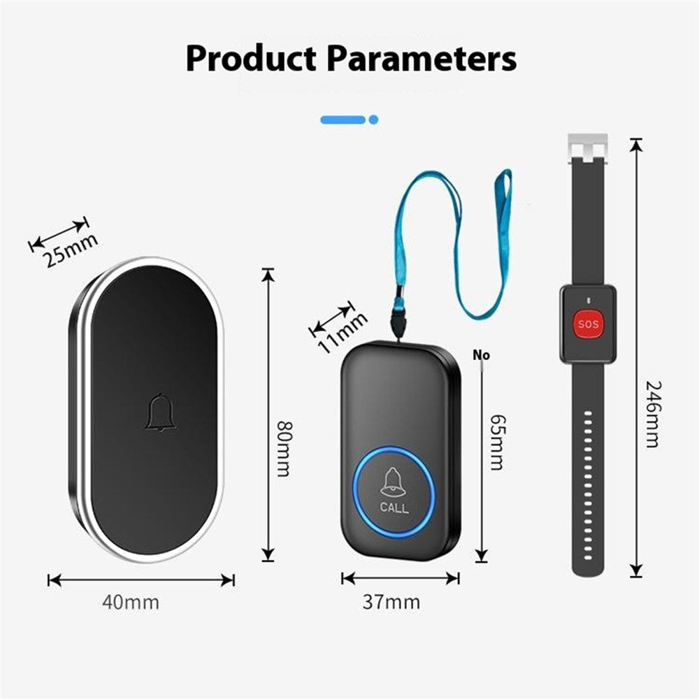 A18 For Elderly SOS Emergency Call Button 60 Melodies Adjustable Volume 300m Wireless Alarm System, 1 Watch Button + 1 EU Plug Receiver