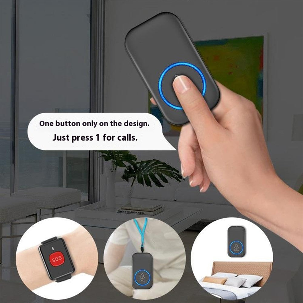 A18 For Elderly SOS Emergency Call Button 60 Melodies Adjustable Volume 300m Wireless Alarm System, 1 Watch Button + 1 EU Plug Receiver